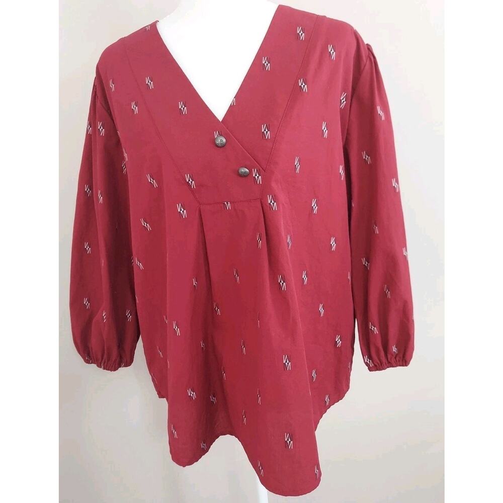 Ariat Women's Shirt Sz Medium Red Chimayo Blouse Southwestern Peasant Top